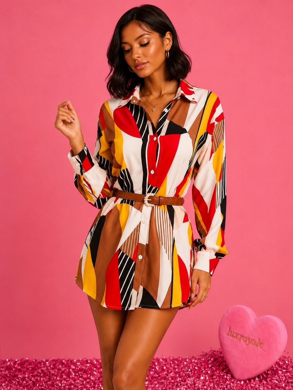 Colorblock Geometric Mini Dress | Trendy Boutique Shirt Dress | Retro | Bold